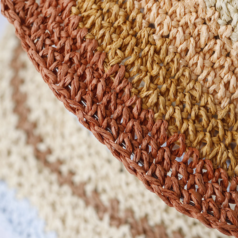 Striped Handmade Crocheted Rainbow Straw Hat For Women Foldable Sun-proof