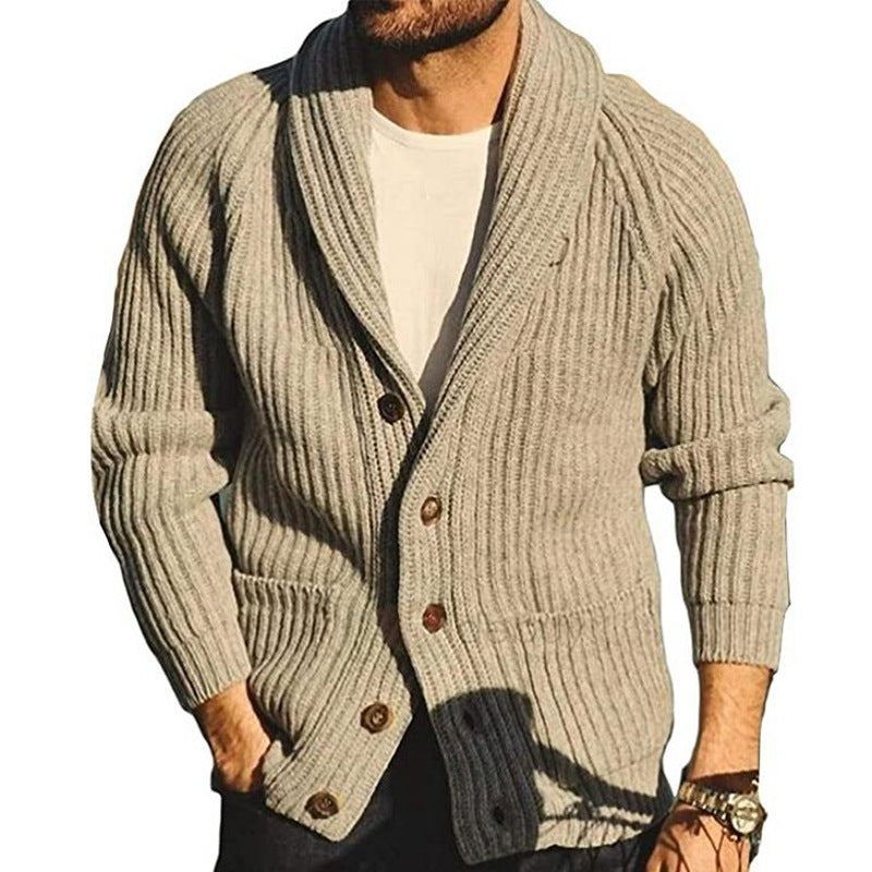 Men's Lapel Knitting Cardigan Fashion Button Sweater With Pockets Outwear