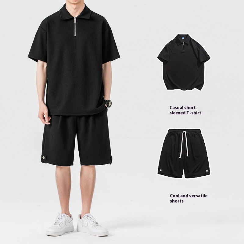 Polo Shirt Sports Shorts Solid Color Couple Suit