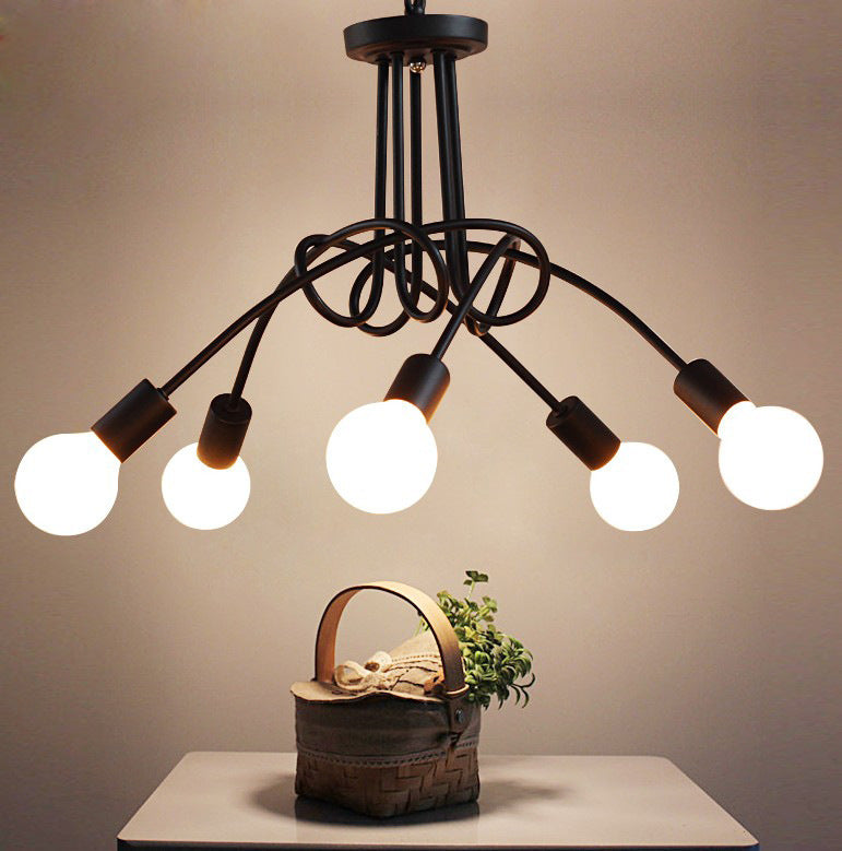 Iron Art Creative Minimalist Ceiling Lamp Iron Tube Chandelier