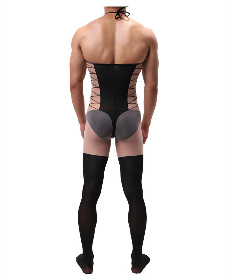 Men's Jacquard Sling One Piece Silky Stockings