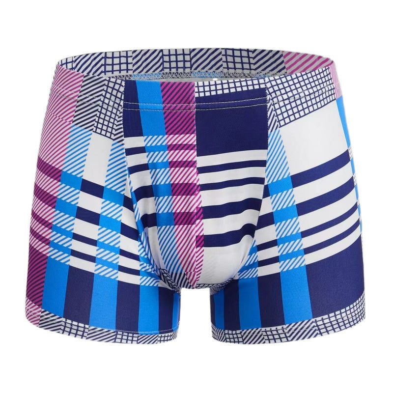 Ice Silk Men's Summer Mid Waist Printed Boxers