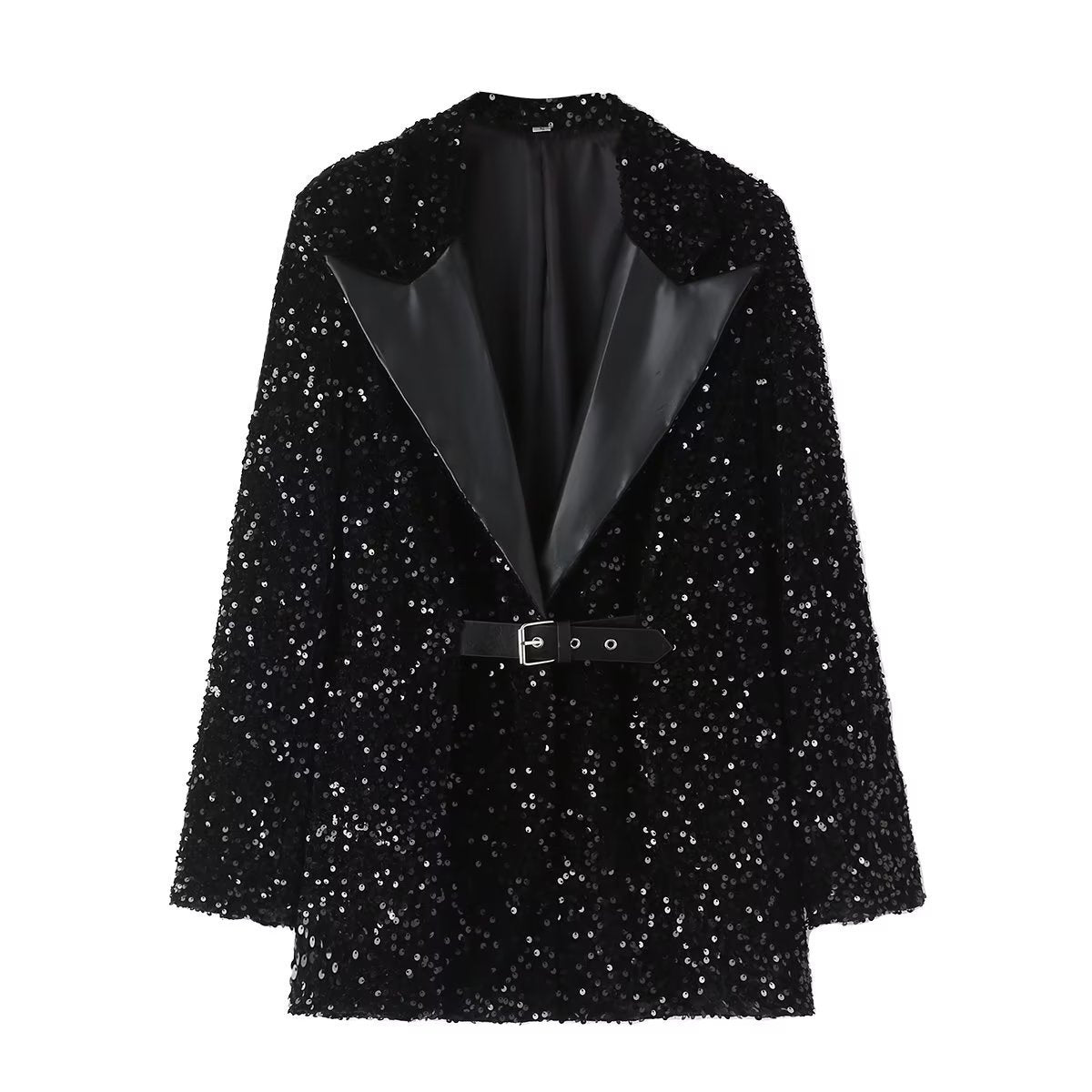 European And American Stitching Neckline Women's Casual Sequin Suit Women's Jacket