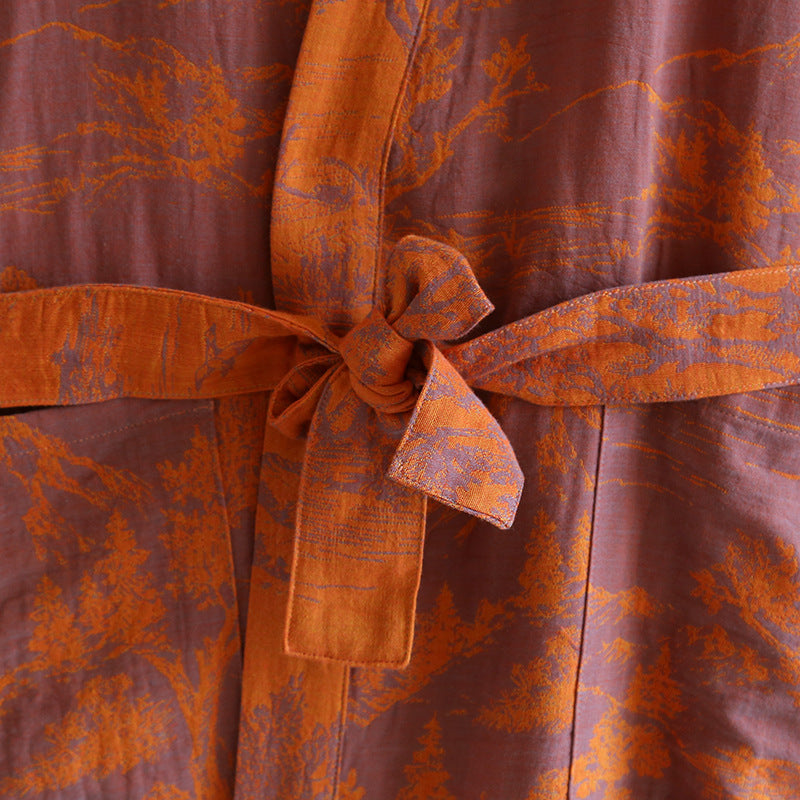 Couple Cotton Loose Lace Bathrobe Jacquard Pajamas