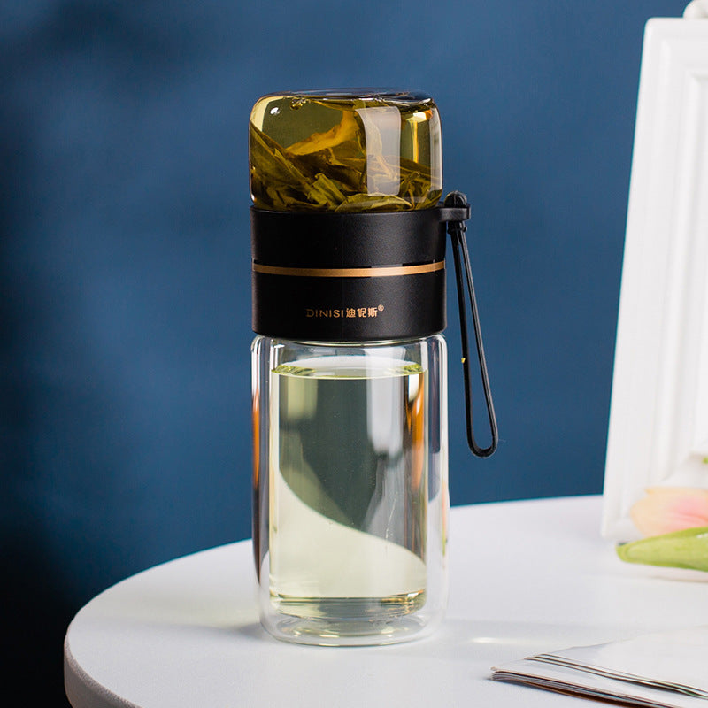 Glass Water Bottle with Tea Infuser and Double Wall