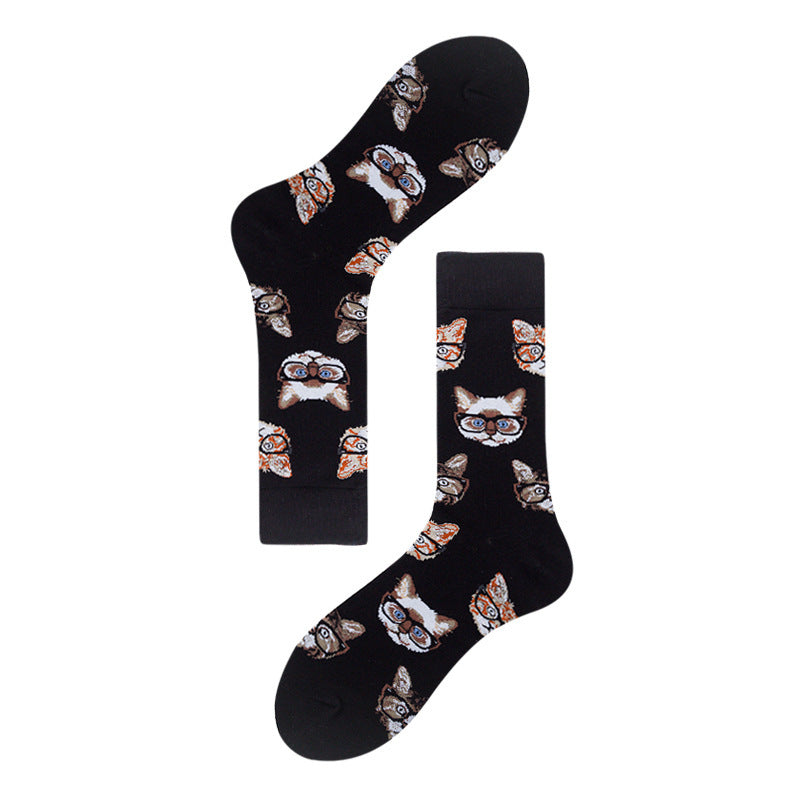 Men's Mid-calf Colorful Guitar Cat Face Cotton Socks