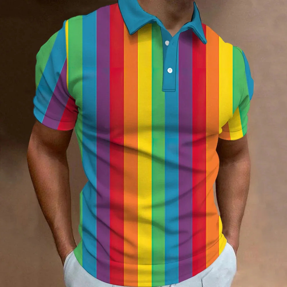 Men's 3D Rainbow Print Casual T-shirt