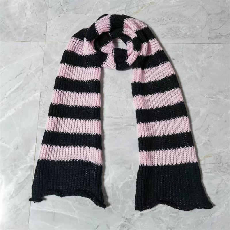 Yabi Style Punk Y2G Black Red Striped Extra Long Wool Scarf