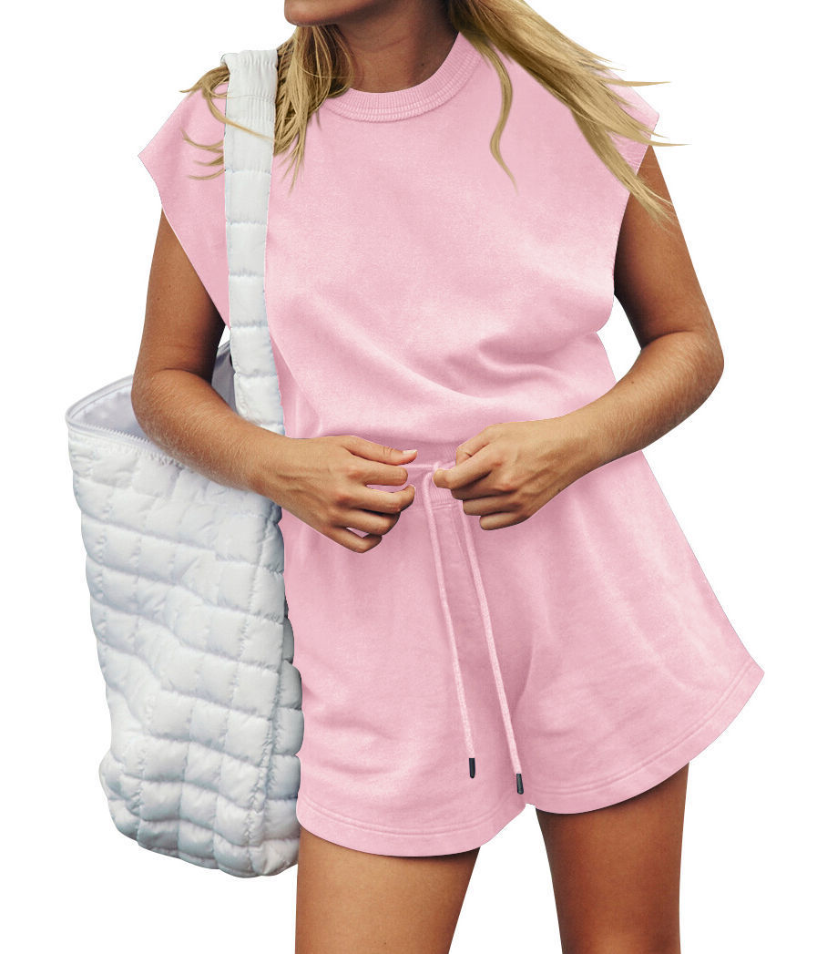 Summer Backless Drawstring Shorts Jumpsuit