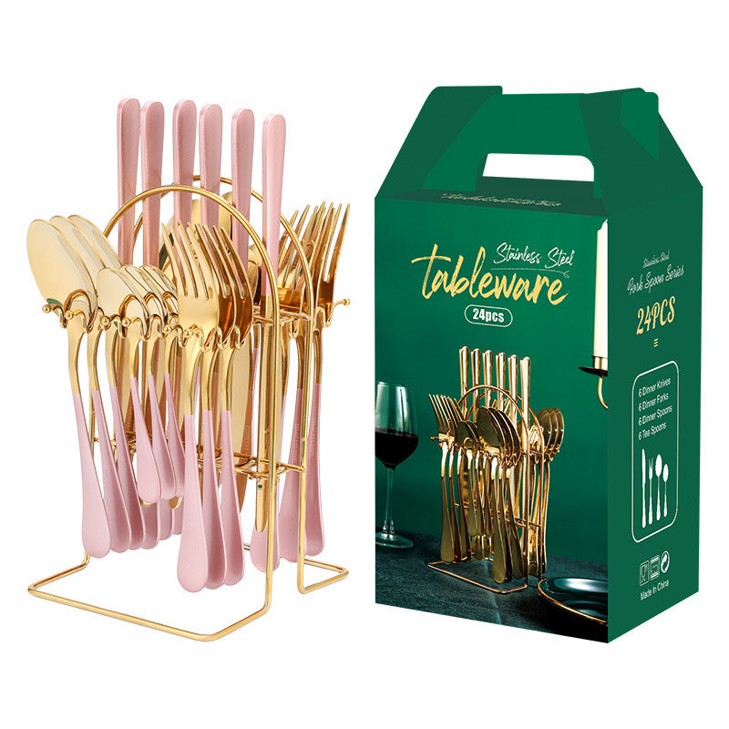 Gold Stainless Steel Cutlery Set With Rack