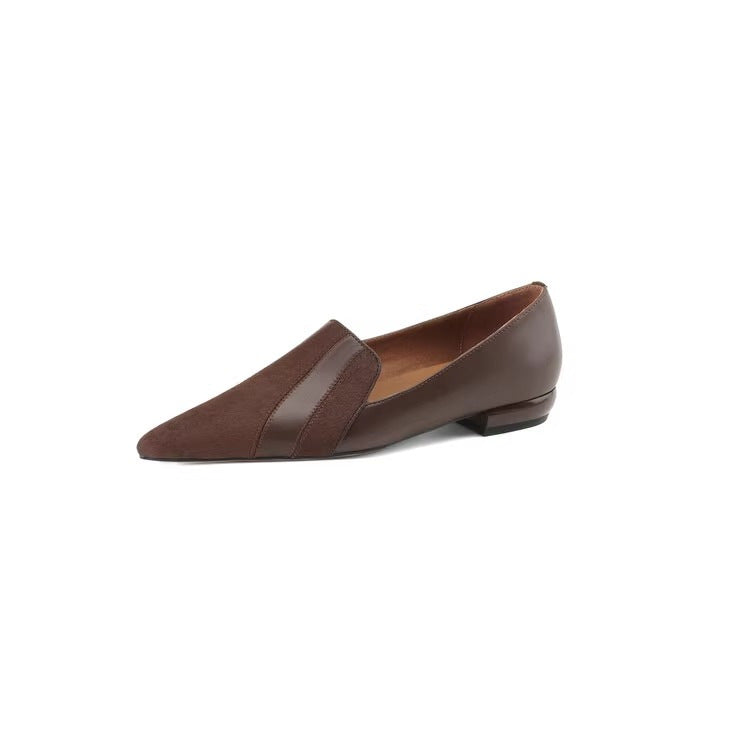 Stitched Leather Pointed Low-Cut Shoes