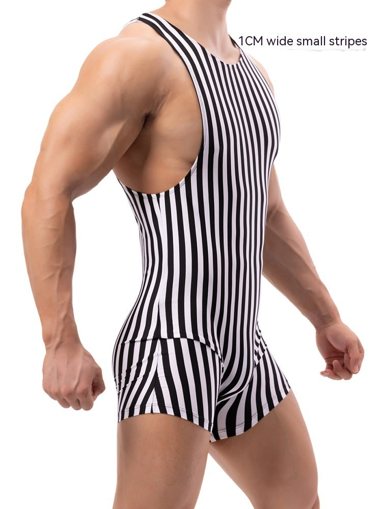 Men's Vertical Striped Pajamas Sports Jumpsuit