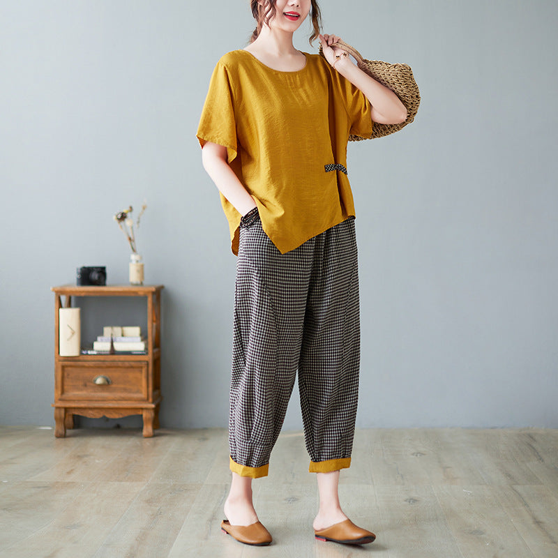 New Chinese Style Buckle Irregular Top Two-piece Set For Women