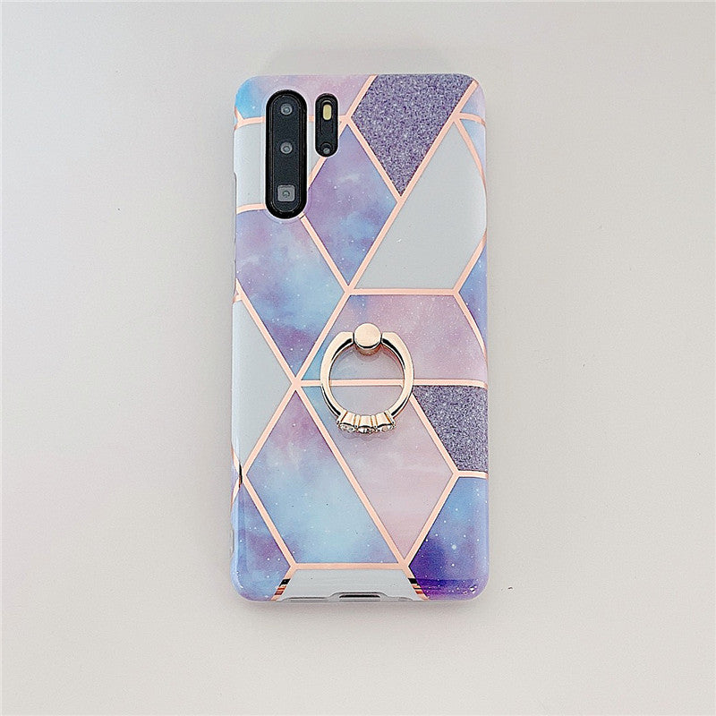 Electroplating mosaic marble ring phone case
