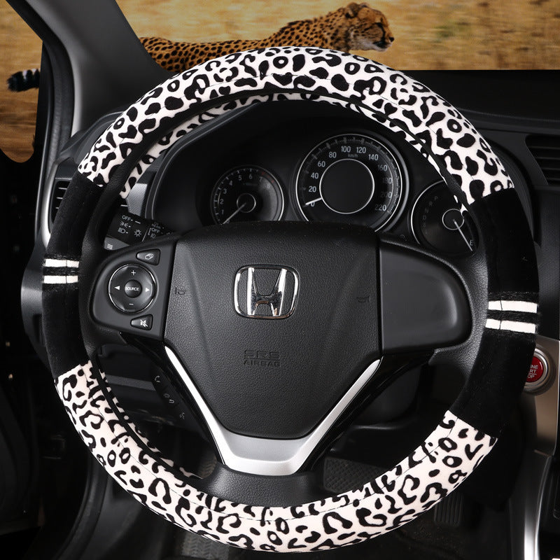 Leopard Print Winter Plush Steering Wheel Cover