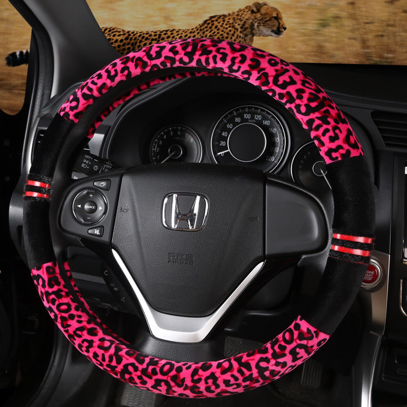 Leopard Print Winter Plush Steering Wheel Cover