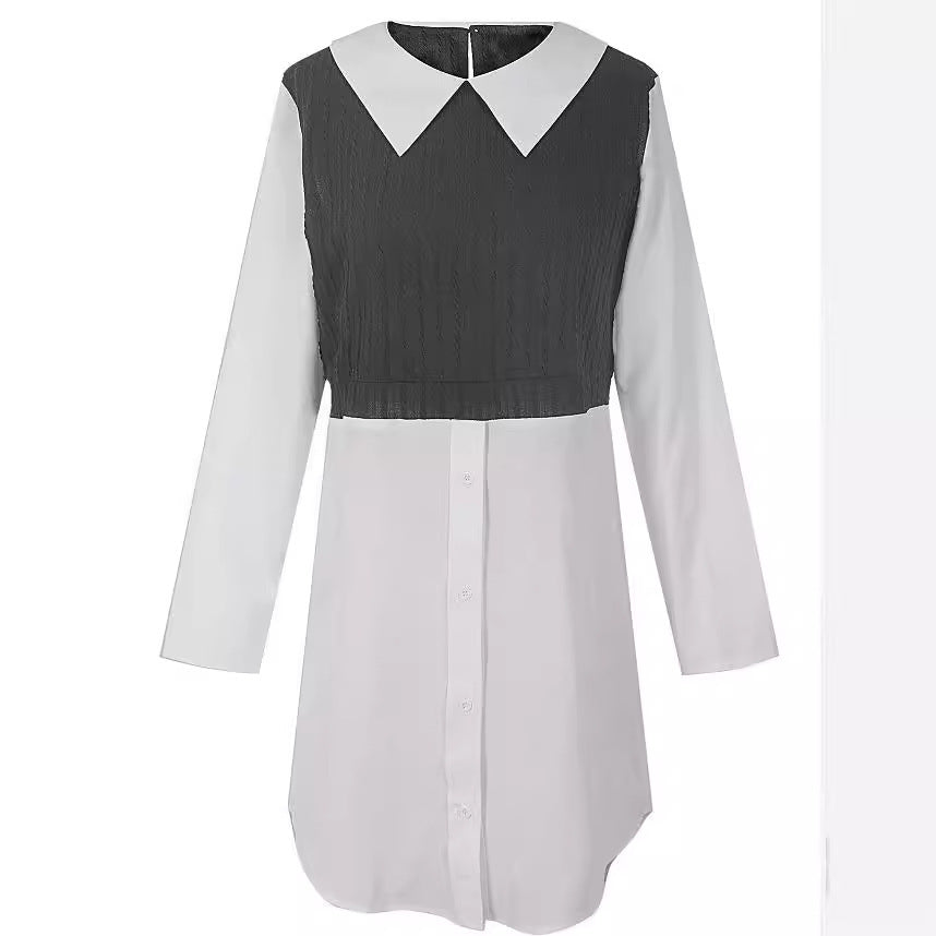New Long Sleeve V-neck Button Stitching Shirt For Women