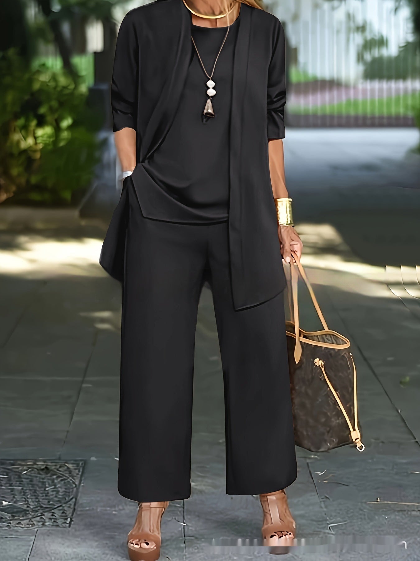 Sleeveless Top Cardigan Wide Leg Pants Suit
