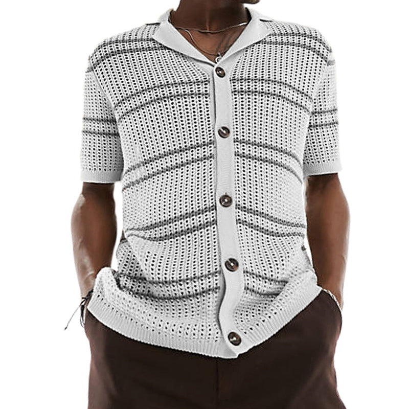 Men's Knitwear Lapel Short Sleeve Hollow Cardigan
