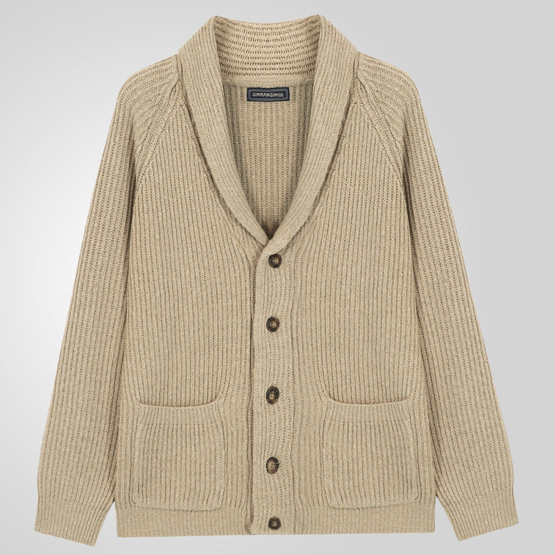 Men's Lapel Knitting Cardigan Fashion Button Sweater With Pockets Outwear