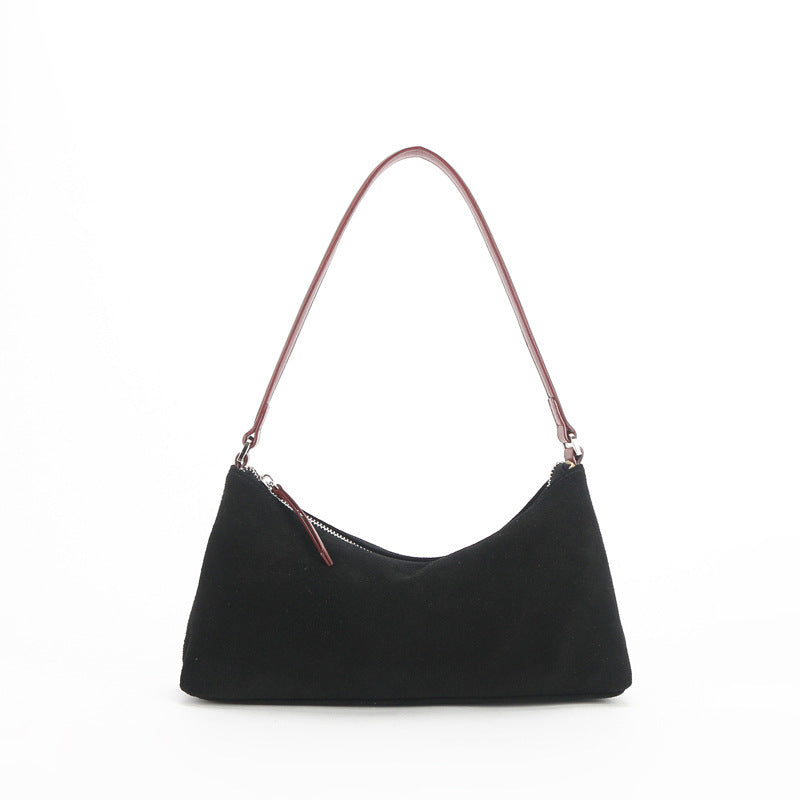 Retro Matte Top-grain Leather Niche Suede Shoulder Bag