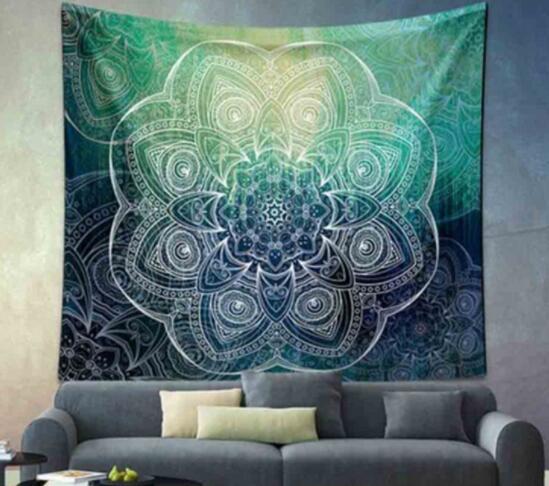 Green & Blue Mandala Tapestry - 210x150cm