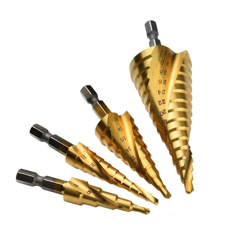 Titanium-plated Spiral Step Drill 4PC Set