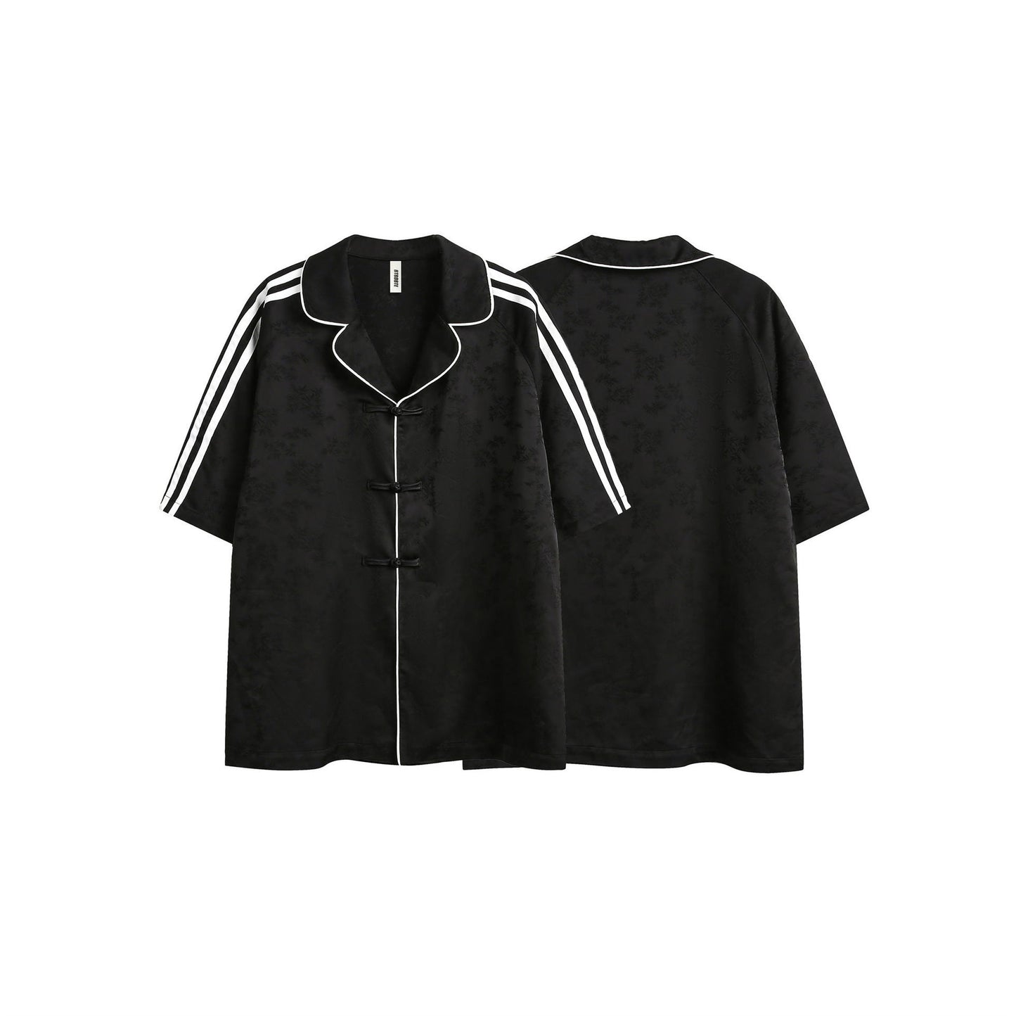 Striped Black Short Sleeve Turn-down Collar Shirt