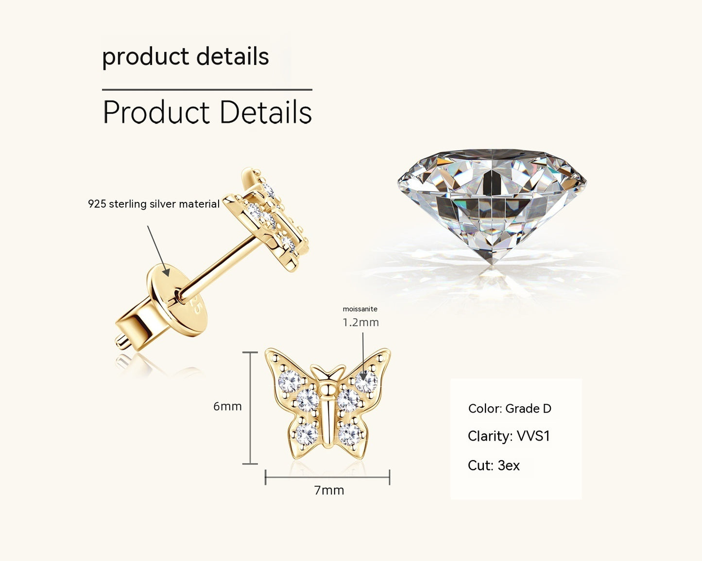 Korean Butterfly Moussan Diamond Ear Team