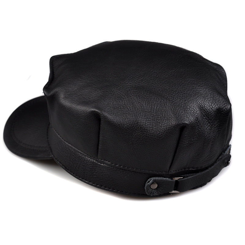 Autumn Winter Men's Genuine Leather Octagonal Cap
