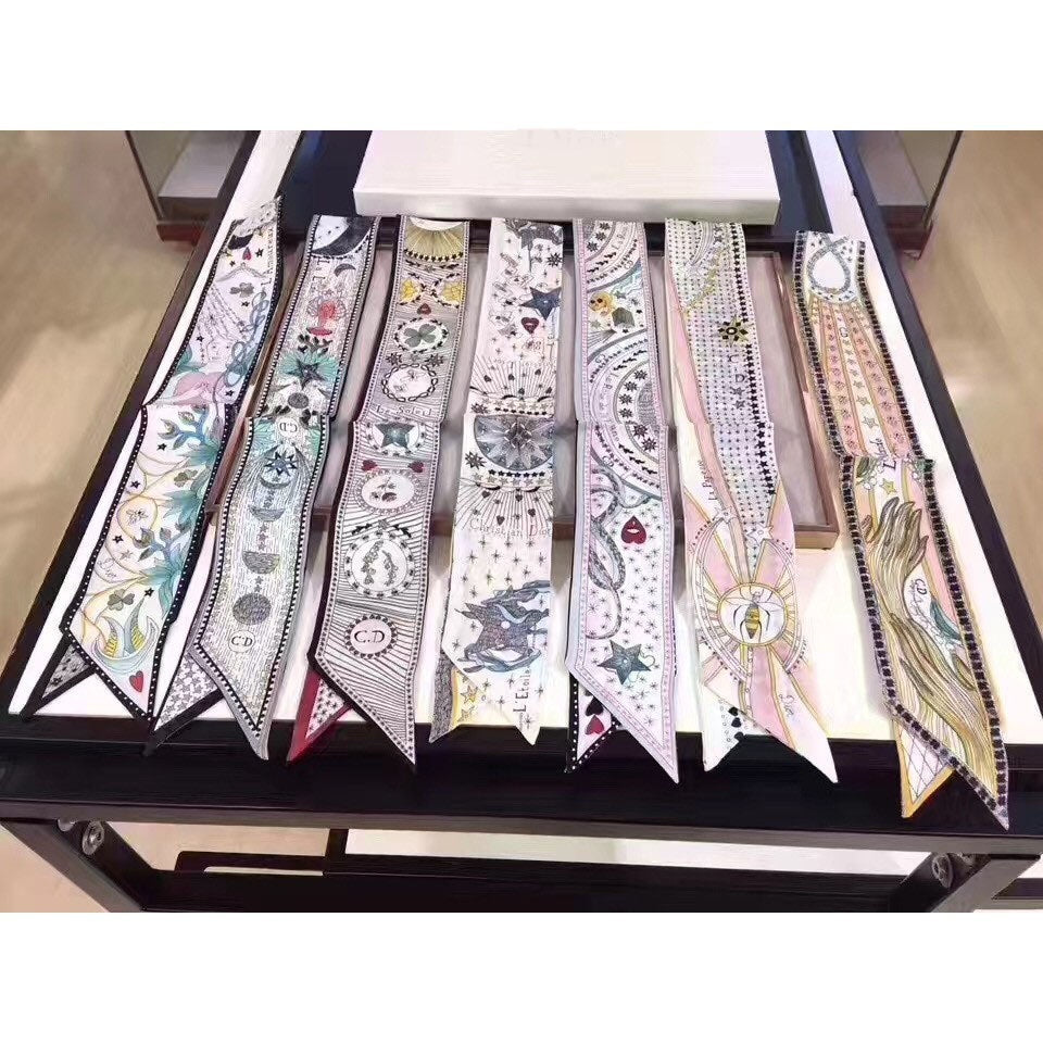 Tarot Series Duplex Printing Twill Silk Scarves with Tied Bag Handles