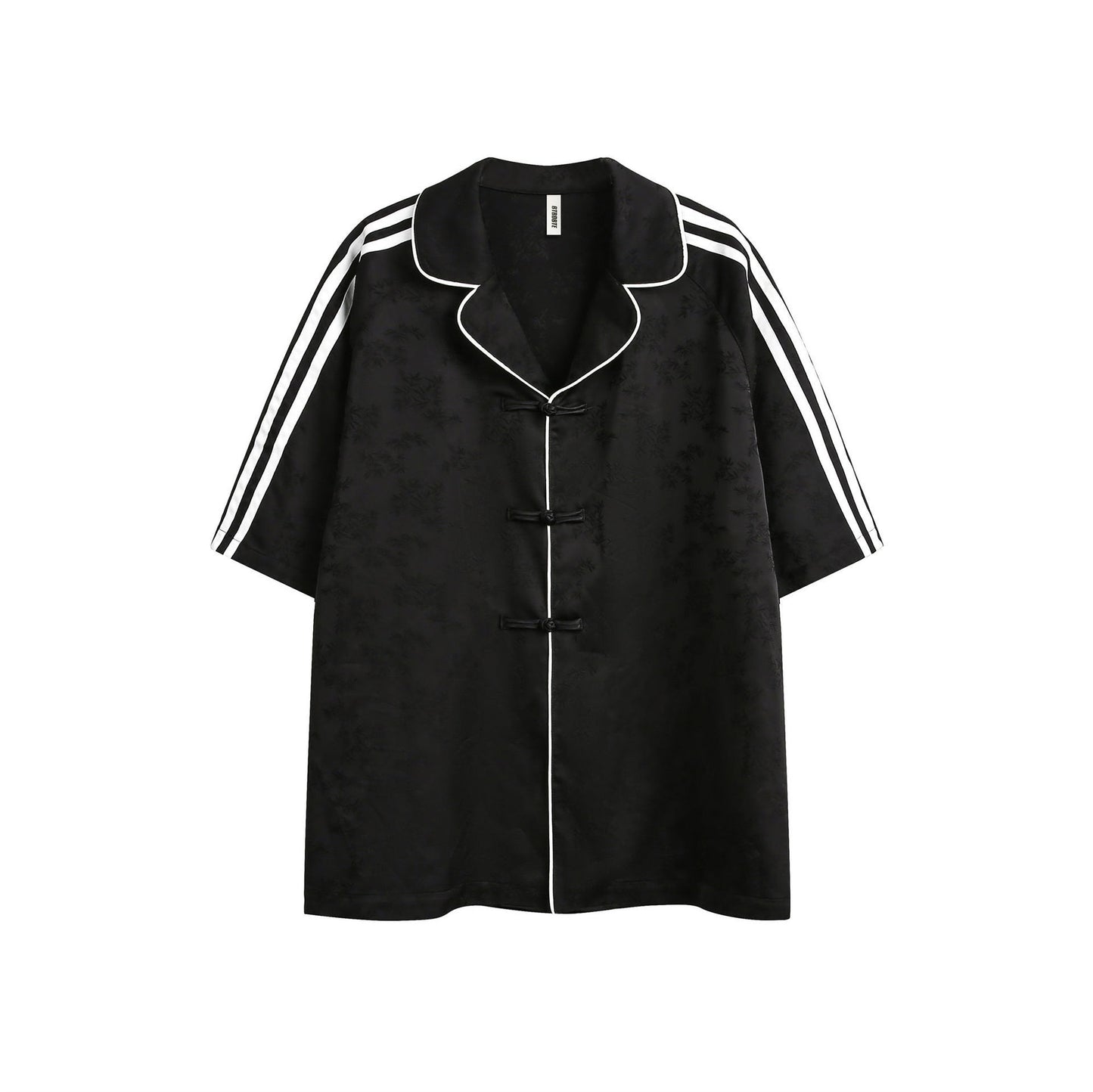 Striped Black Short Sleeve Turn-down Collar Shirt