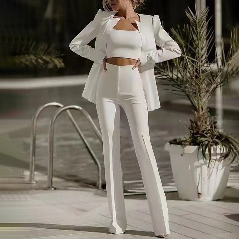 Tube Top High Waist Straight Leg Pants Suit