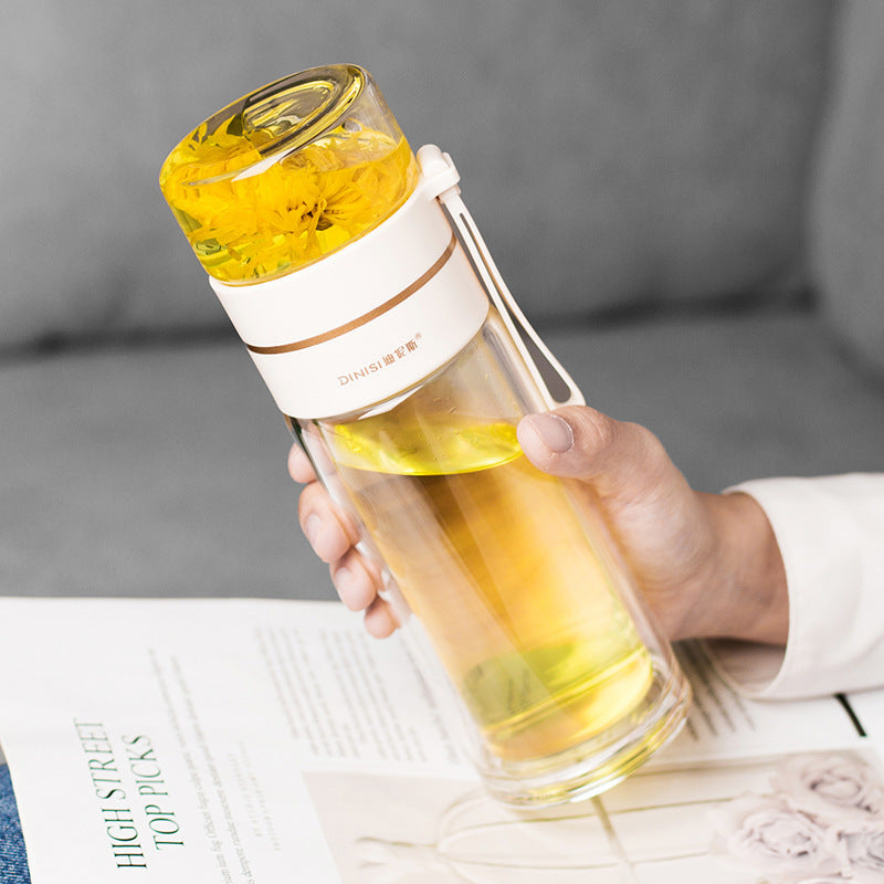 Glass Water Bottle with Tea Infuser and Double Wall