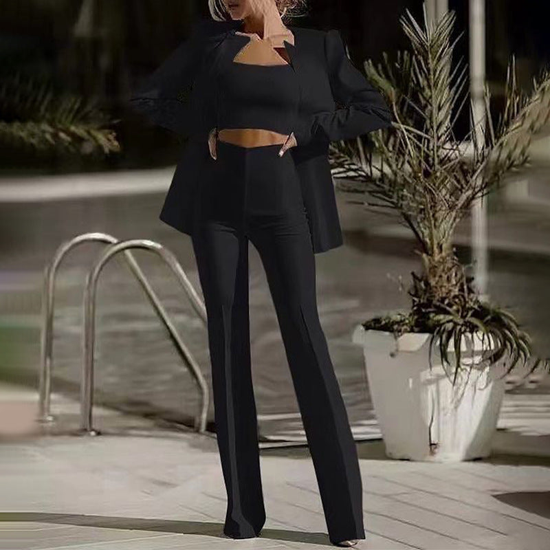 Tube Top High Waist Straight Leg Pants Suit