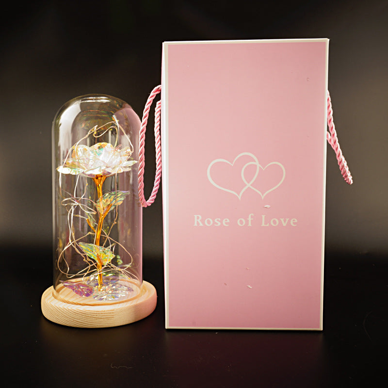 Gold Foil Rose Preserved Flower Gift Glass Cover