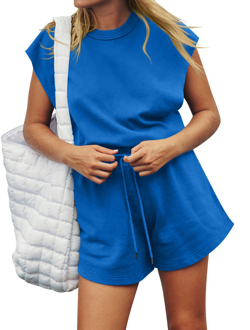 Summer Backless Drawstring Shorts Jumpsuit