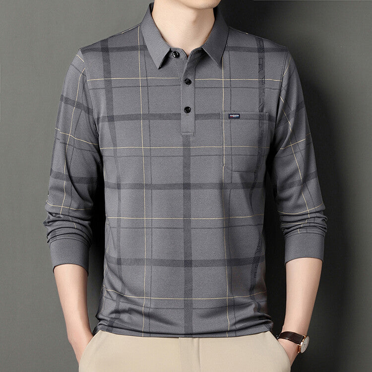 Men's Autumn Long Sleeve Striped Polo Shirt