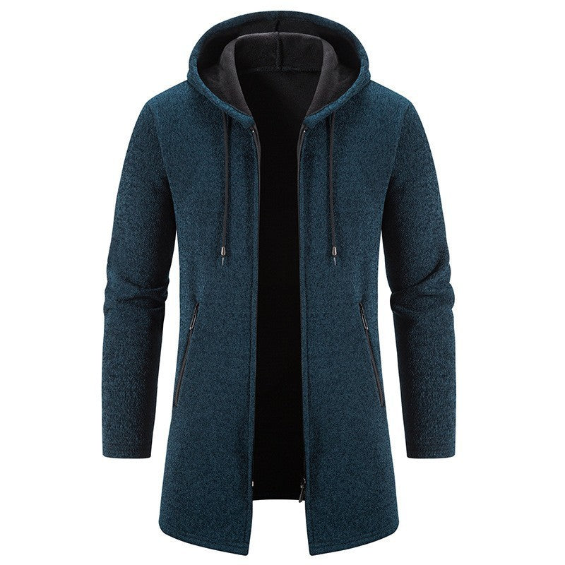 Autumn And Winter Fleece-lined Thickening Trendy Solid Color Men's Cardigan