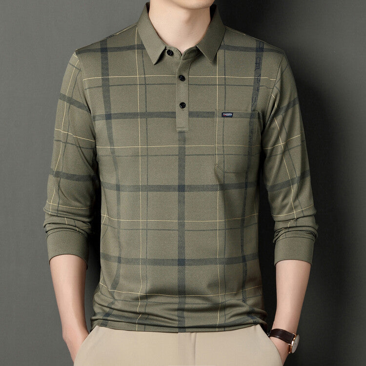 Men's Autumn Long Sleeve Striped Polo Shirt
