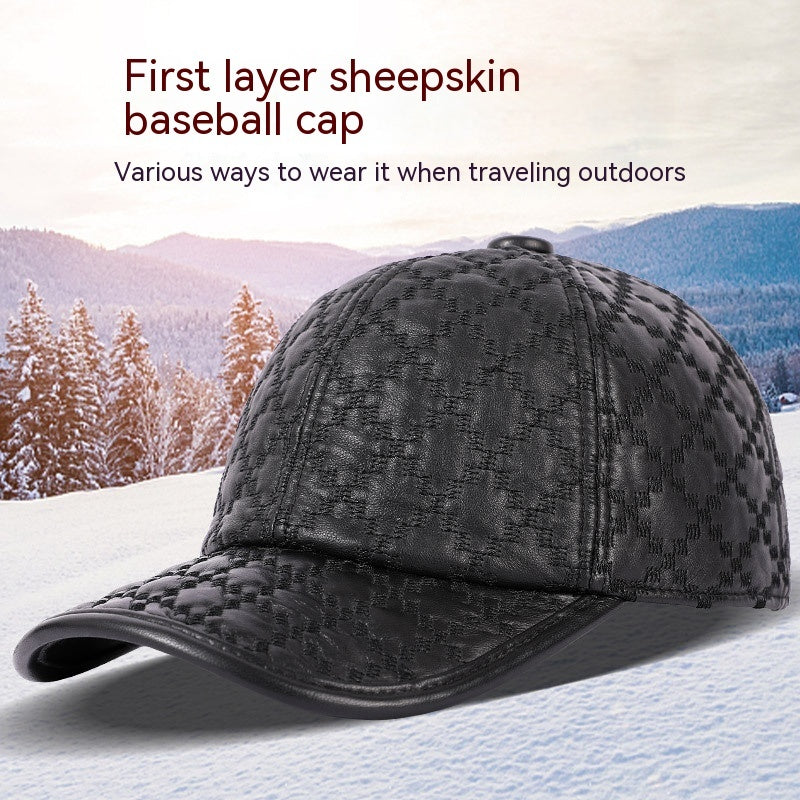 Full-grain Sheepskin Korean Style Plaid Hat Men