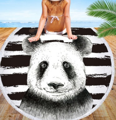 Round beach towel, cute animal, panda, beach towel, shawl cushion, microfiber