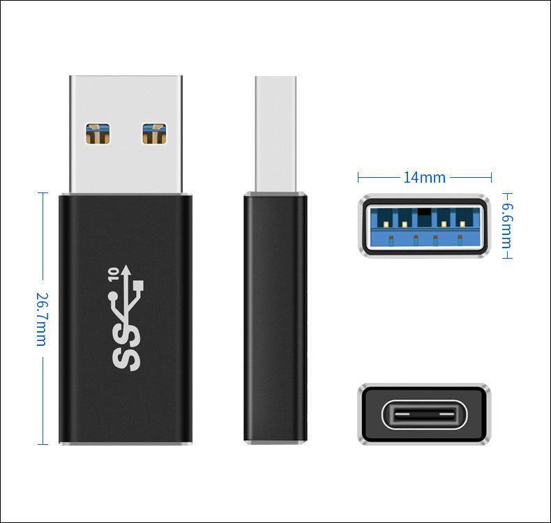 USB Male to USB C Female Double Sided Adapter