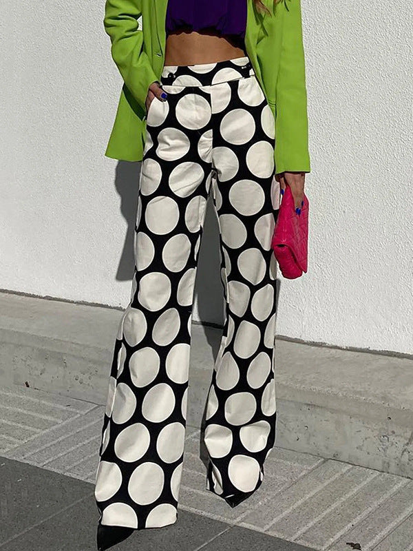 Printed Contrast Wide Leg High Waist Pants