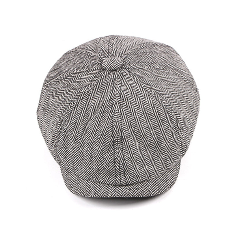 Fashion Retro Octagonal Hat Men's Plaid Beret