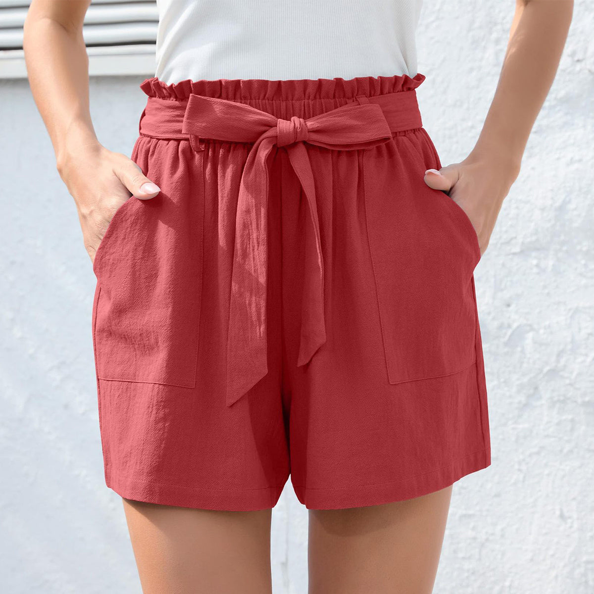 Ruffle Bow Waist Tie Beach Shorts
