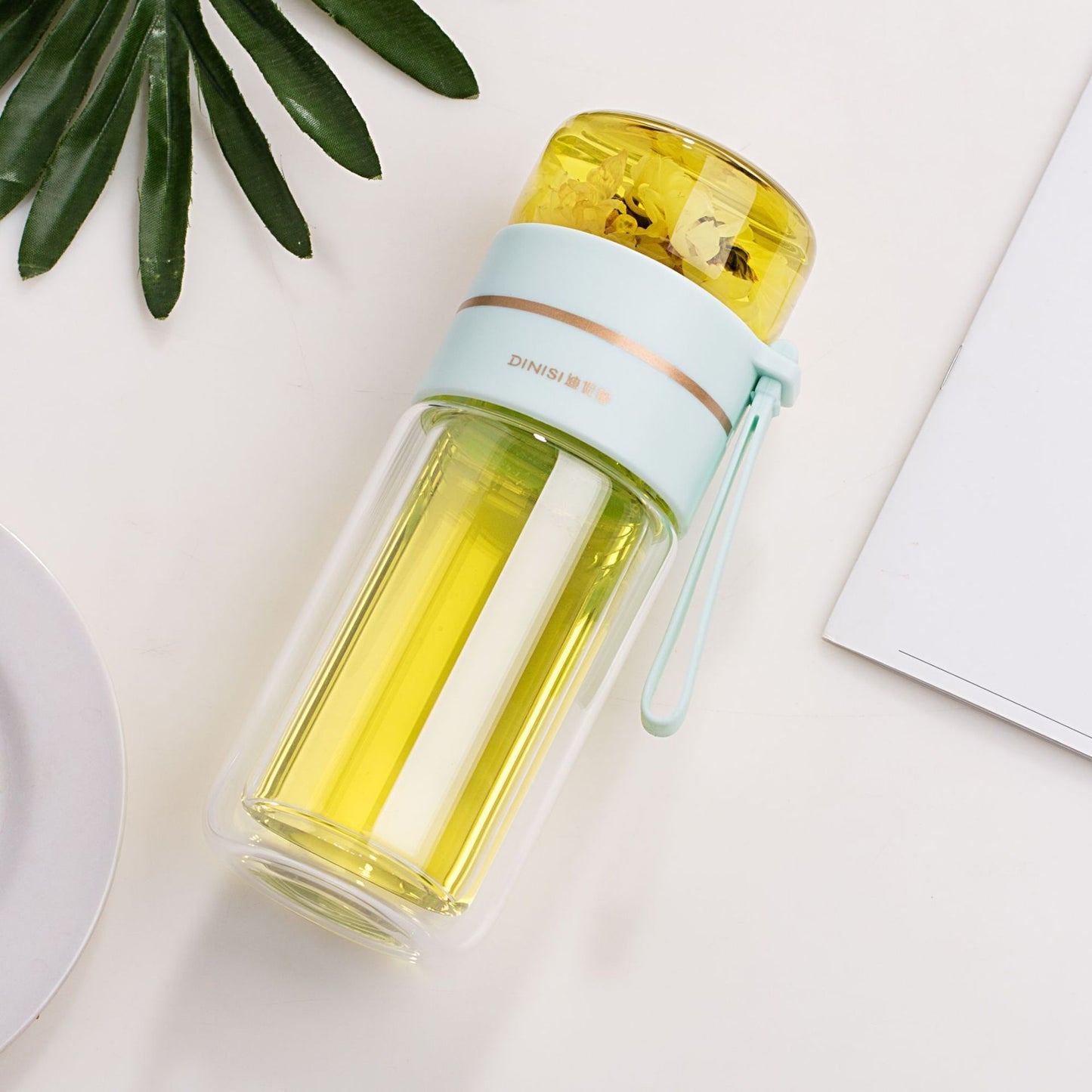 Glass Water Bottle with Tea Infuser and Double Wall