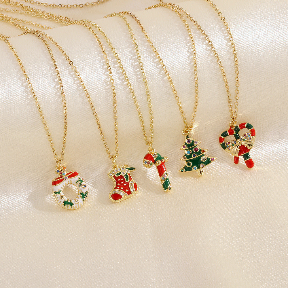 Christmas Necklace, Santa, Snowman, Rhinestones