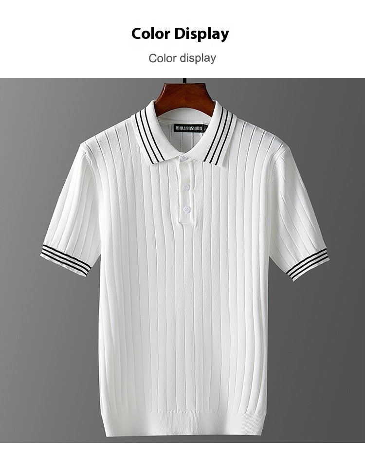 Men's Ice Silk Short Sleeve Lapel Polo Sweater