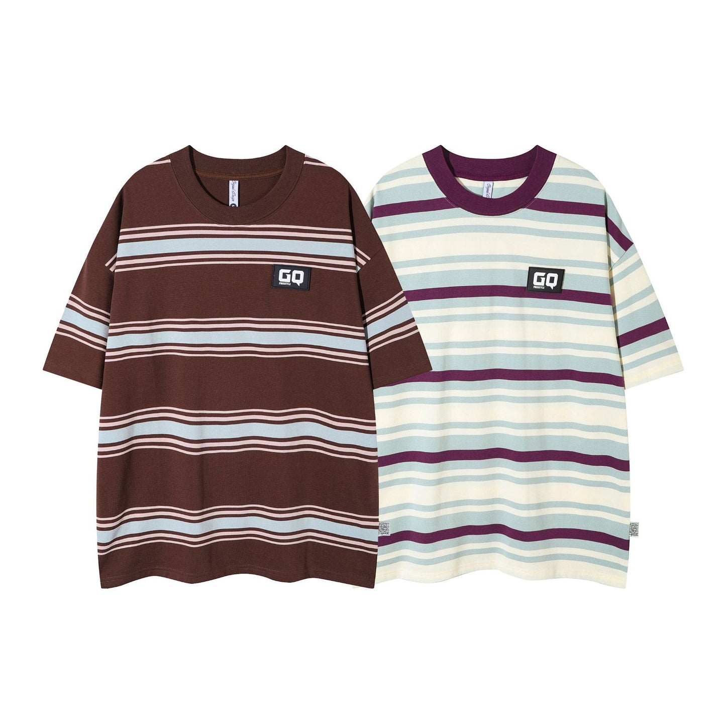 Vintage Stripe Niche Couple Loose Half Sleeve Top